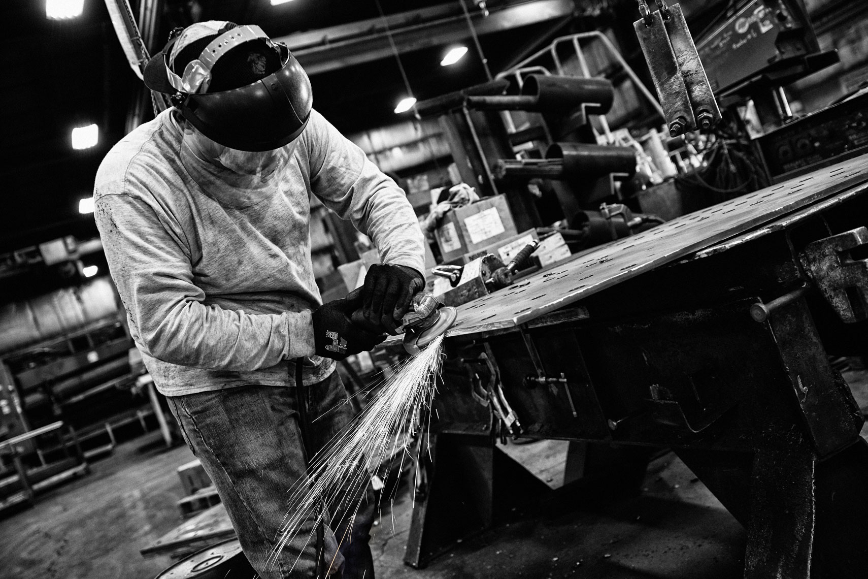 LeJeune Steel/man grinding/manufacturing photography