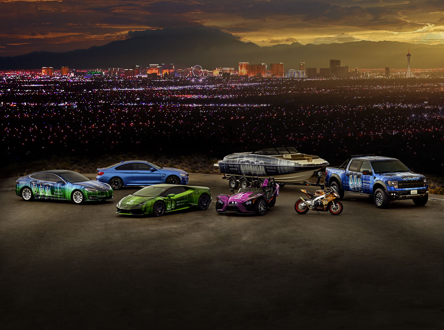 3M car wraps/Las Vegas skyline/sunset/location photography
