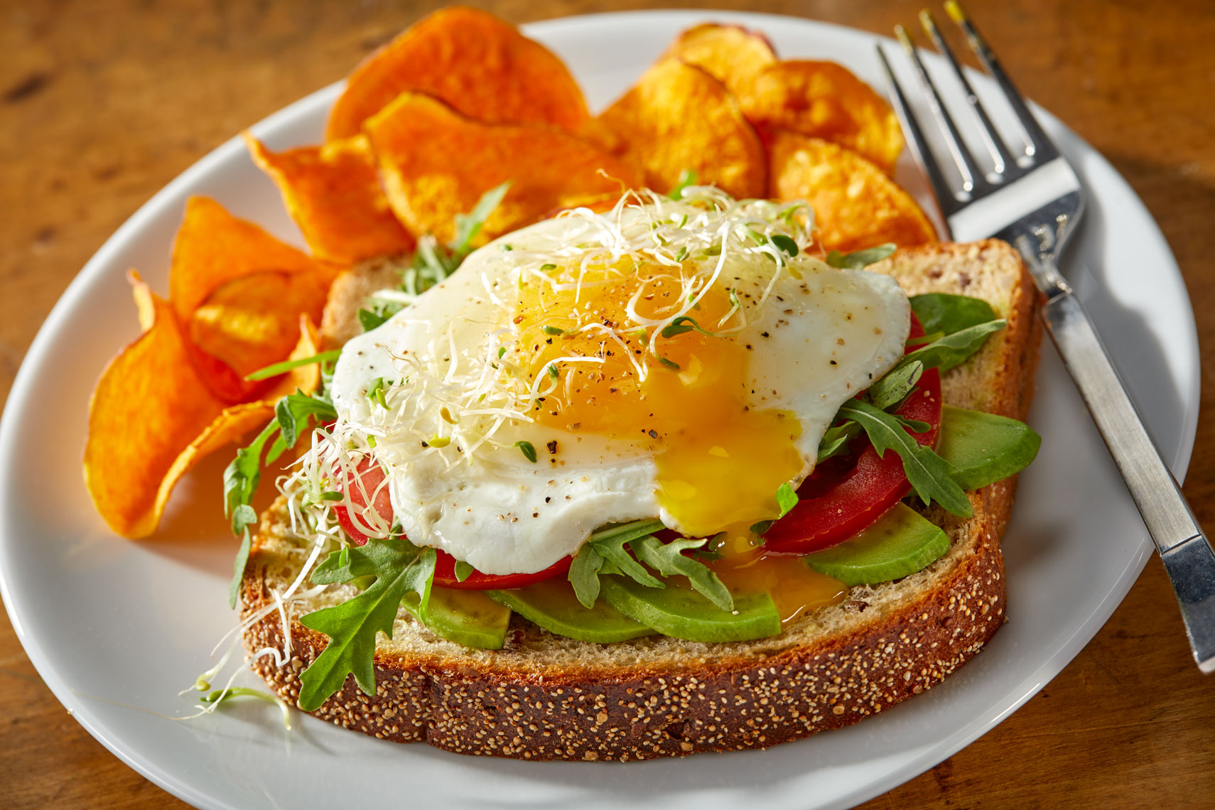 Fried egg sandwich/open facedavocado/food photography