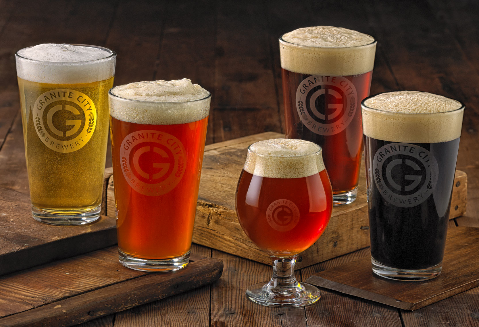 Granite City beers/variety of five/food photography