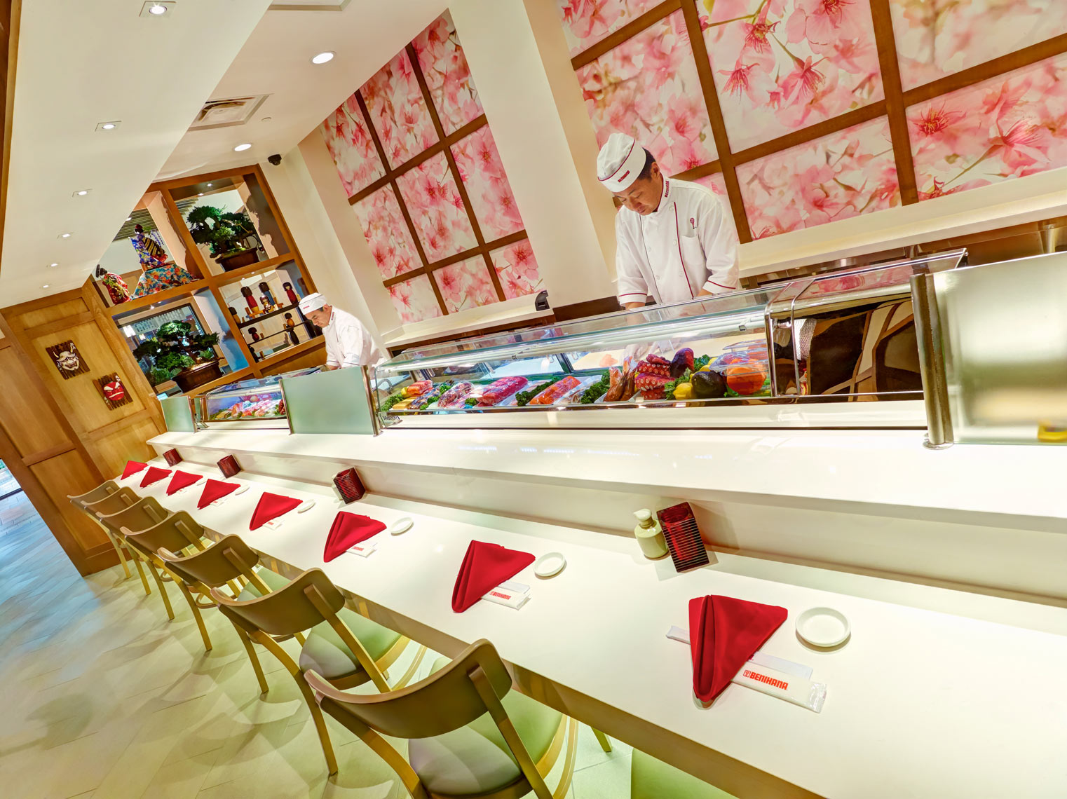 Benihana sushi bar/cooks assemling/counter/architectural photo