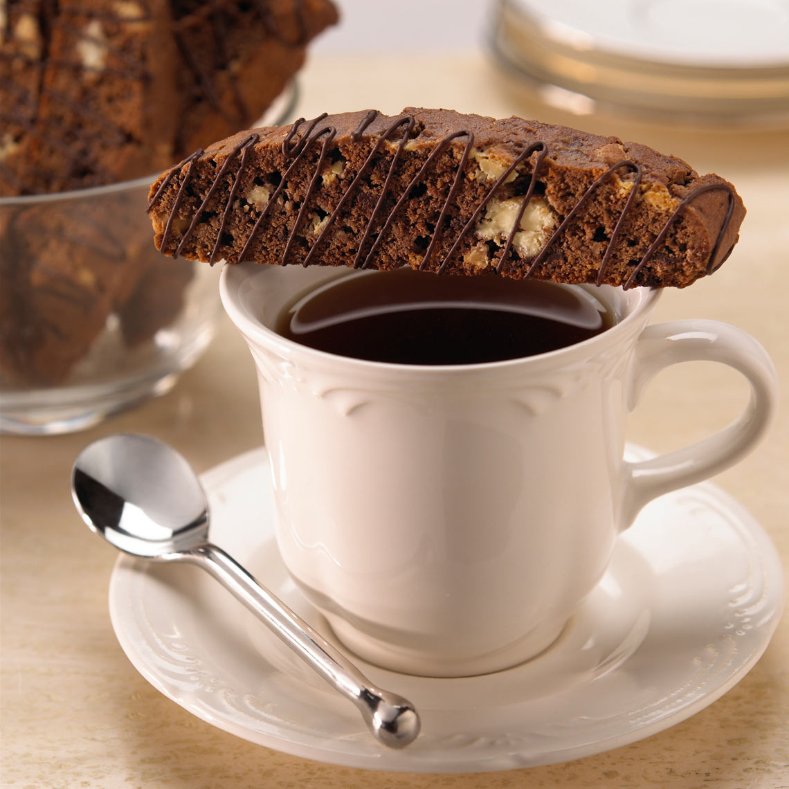 Biscotti and Coffee/white cup and saucer/food photography
