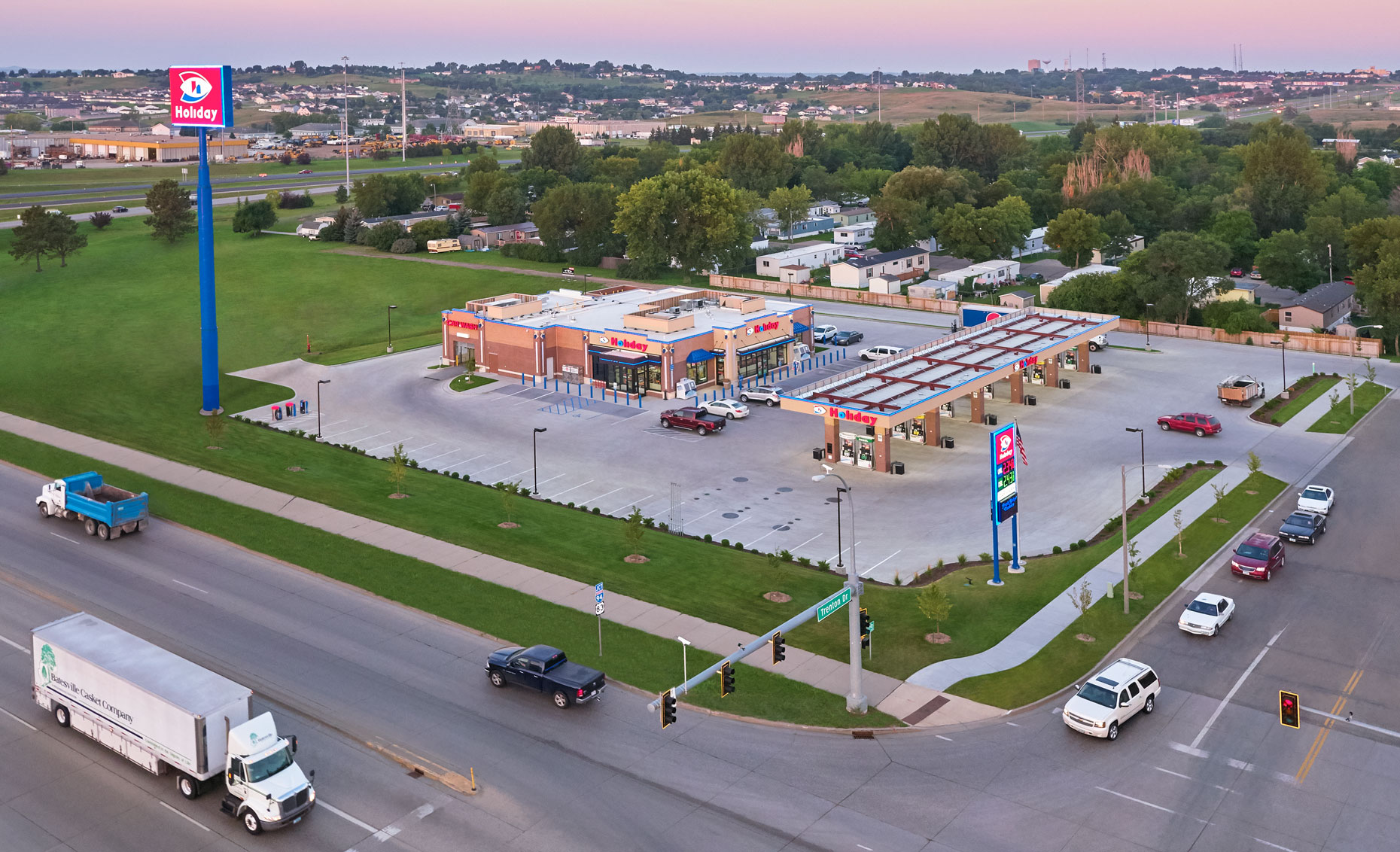 Holiday gas station/sunset/arial drone photography