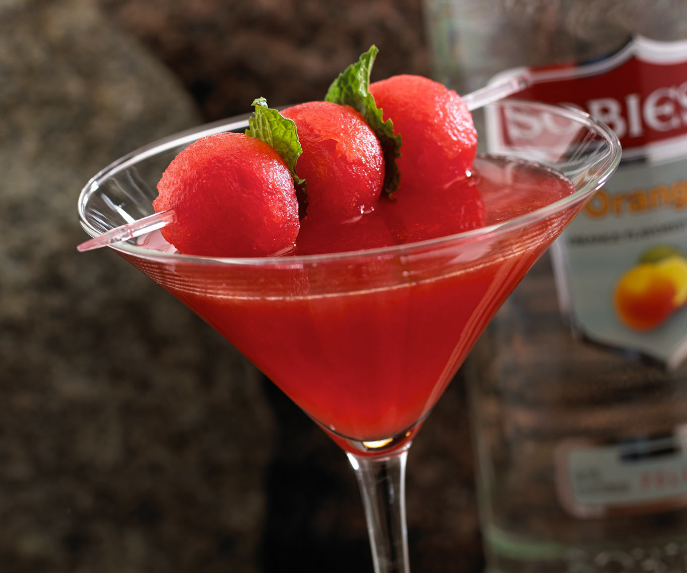 Fruit martini /skewer of fruit mint/food photography