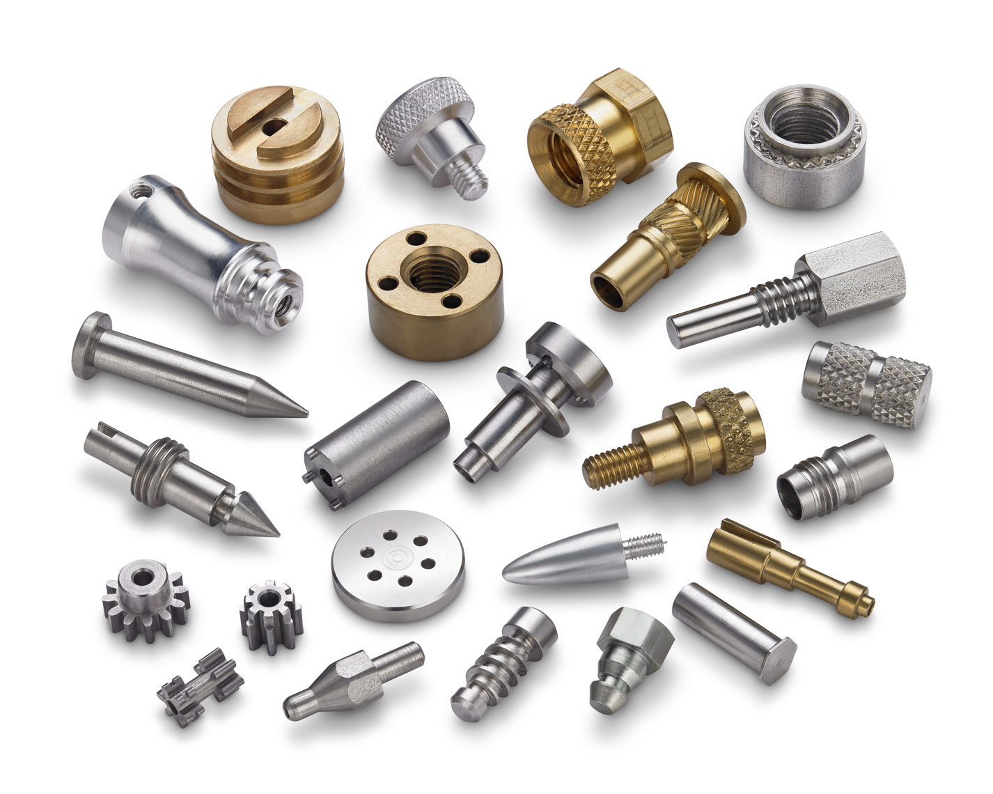 Metal machined parts/metal/brass/wt bkgd/product photography