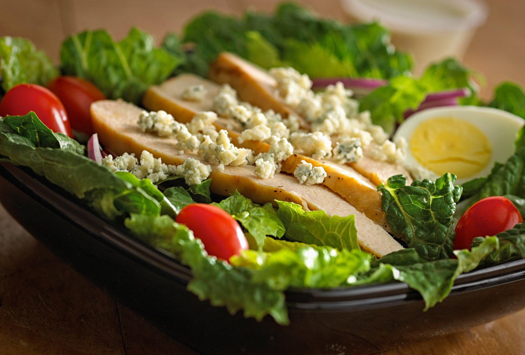 Chicken salad/blue cheese crumbles/egg/onions/food photography