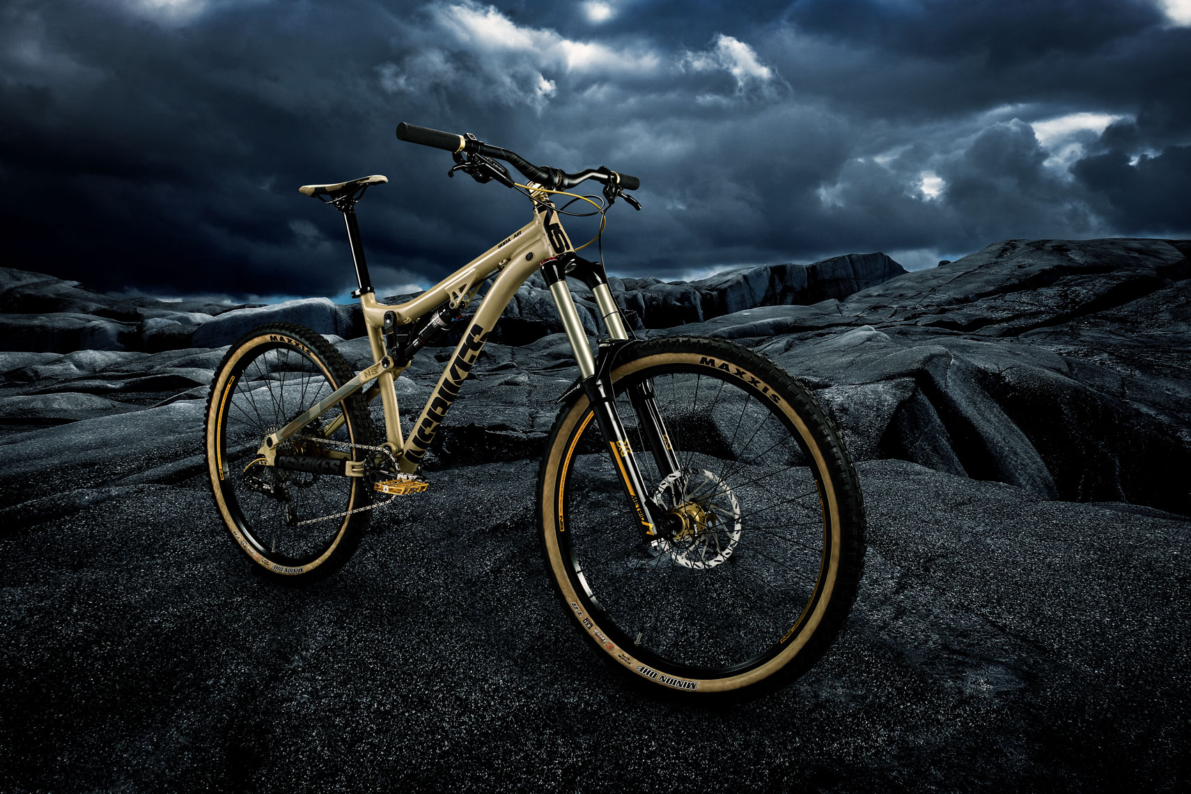 NSBIKES/tan bike/lunar black landscape/product photography