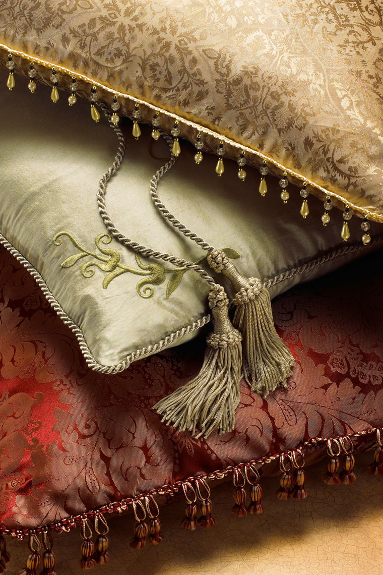 Pillows/stacked/tassle/product photography