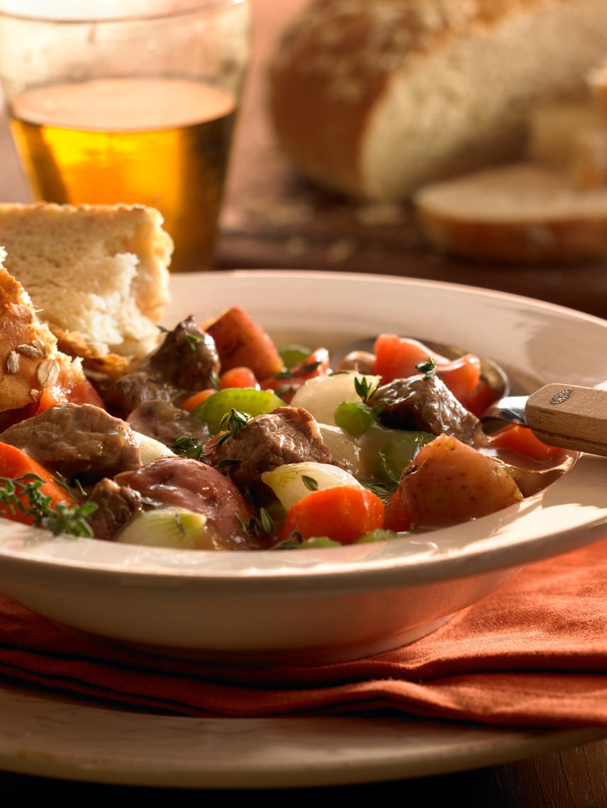 Beef potato stew/veggies/ bread/food photography