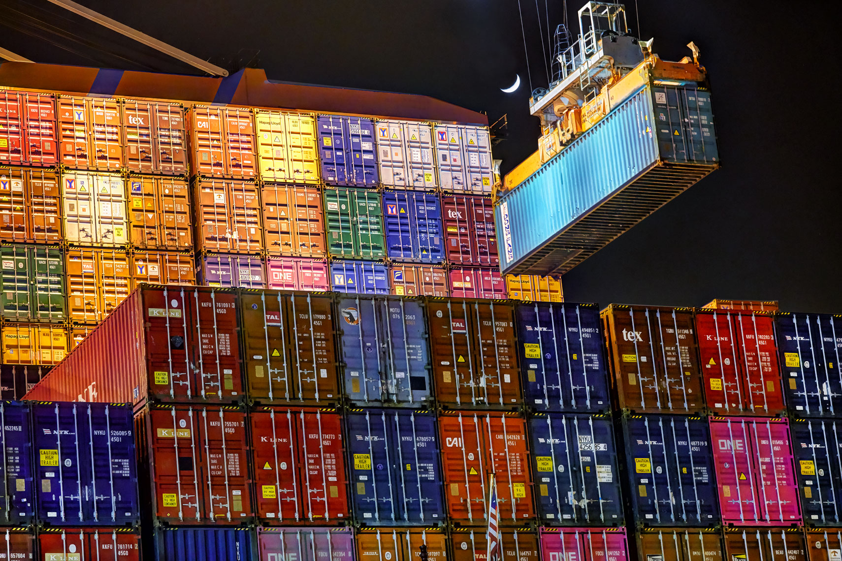 Container ship/colorfull containers/crane loading/Industrial photography