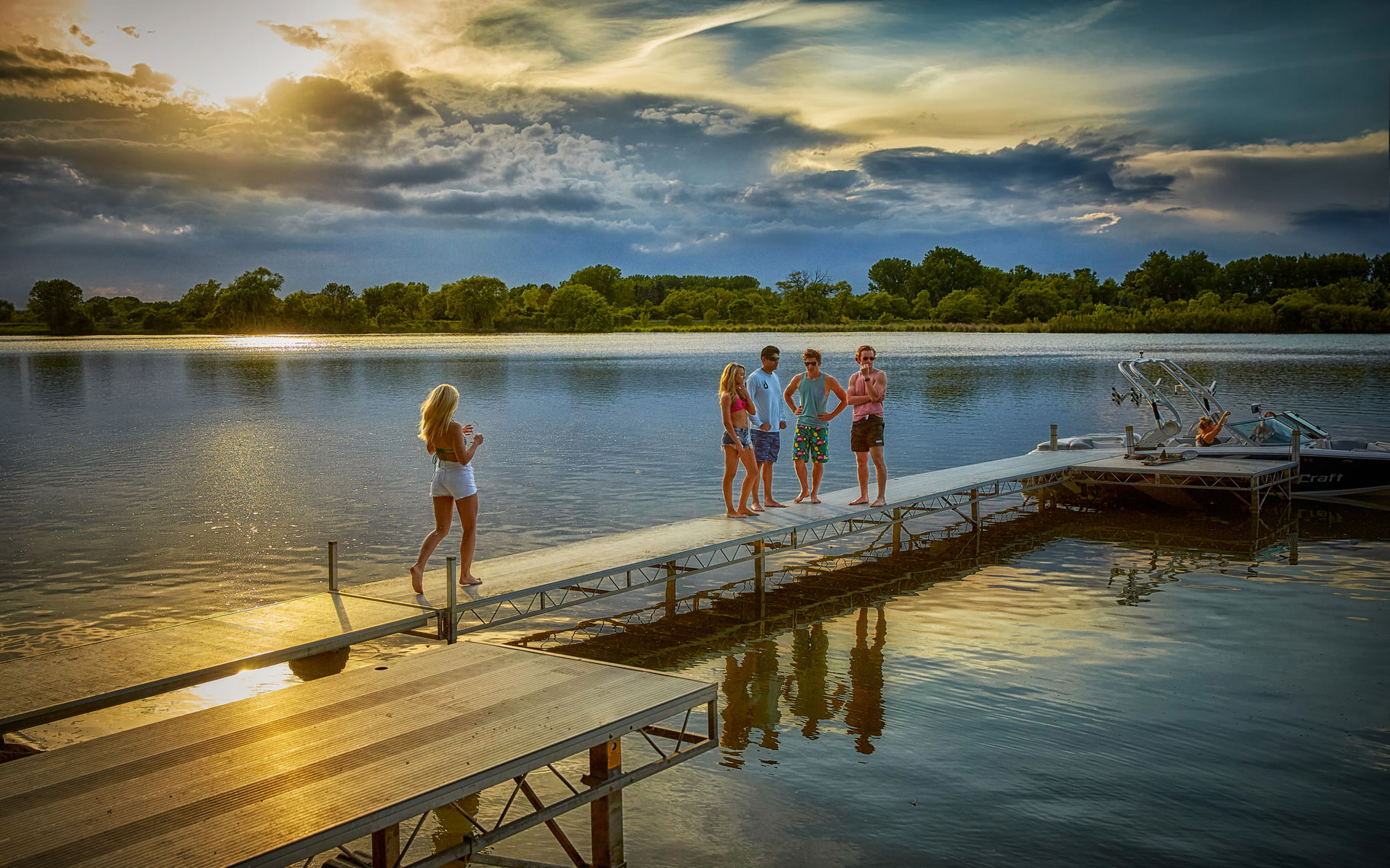 Dock on lake/five young adults/summer/lifestyle photography