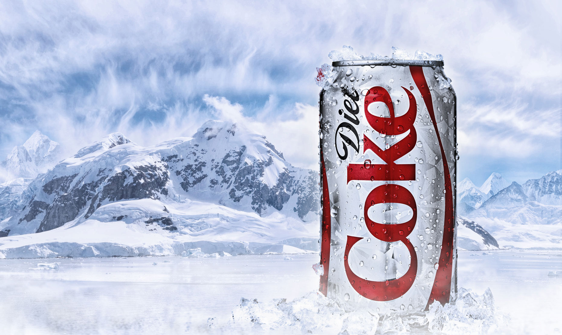 Diet Coke can in glacier ice/food photography