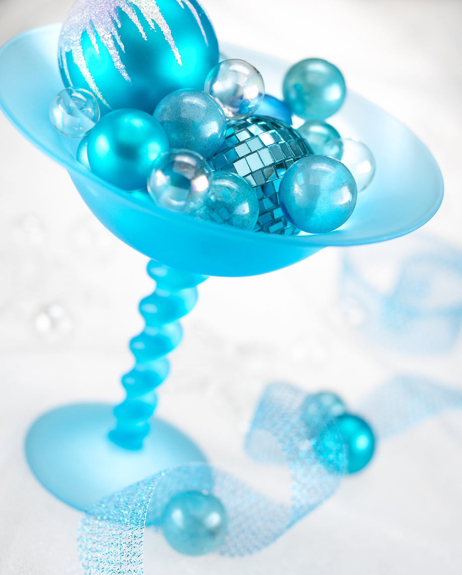 Blue X-mas bulbs/blue glass/ribbon/product photo/InsideOut Studios